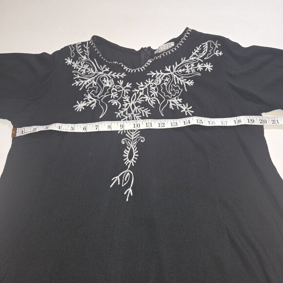 Pink Cattlelac Womens Black White Floral Embroidered 3/4 Sleeve Tunic Rayon We S - Picture 5 of 9